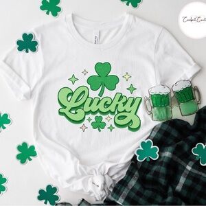 Lucky White Tee with Green Print